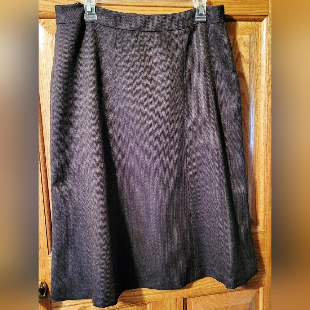 Brown With Black Accent Lines Midi A-Line Skirt for Work
